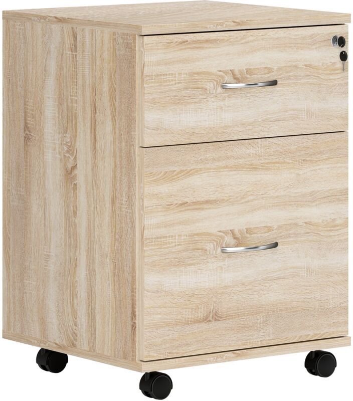 Pedestal Office Mobile File Cabinet 2 Drawer Wooden Storage Office Oak Wood Grain - Homcom