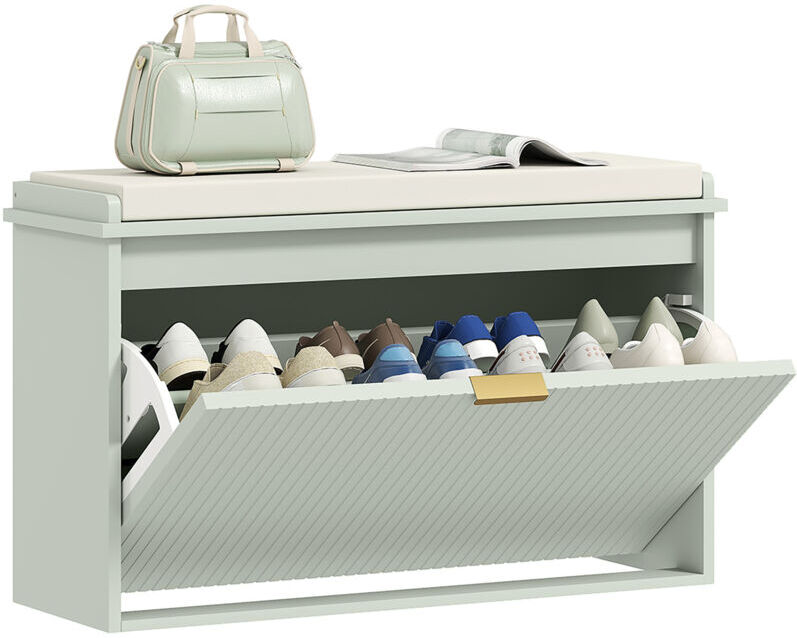 Homcom - Shoe Storage Bench with Cushion and Flip-Drawer 80x26x47.5cm Green
