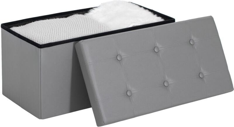 HOMCOM Storage Ottoman Bench, 89L PU Leather Folding Foot Rest, Grey