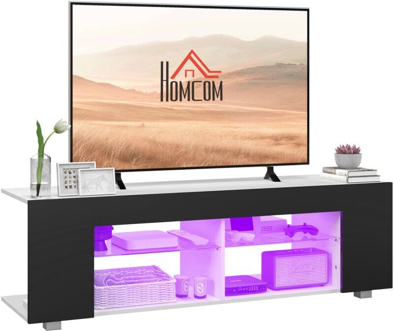 Homcom - tv Stand Cabinet, 145cm Modern tv Unit with Glass Shelves, rgb led Light for Living Room, Entertainment Unit for 32 40 43 50 52 55 60 inch