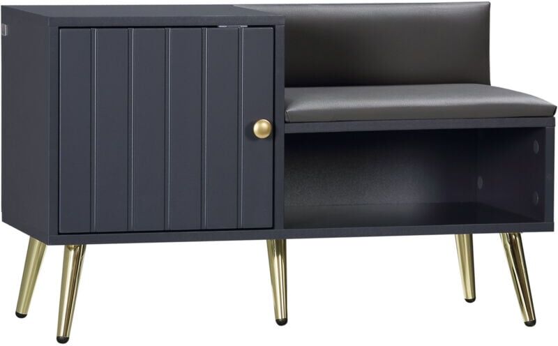 Homcom - Upholstered Entryway Shoe Bench with Storage Cabinet Open Shelf Grey