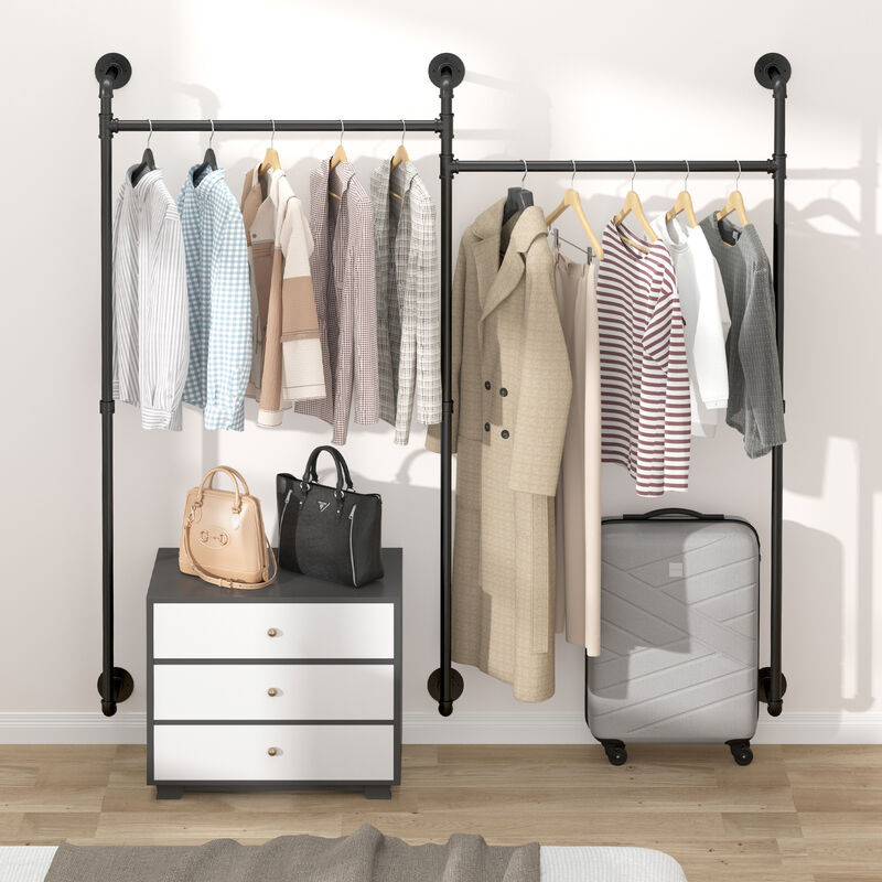 Unho - Industrial Iron Pipe Shelf Wall-Mounted Heavy Duty Garment Rail Wall Floating Shelves