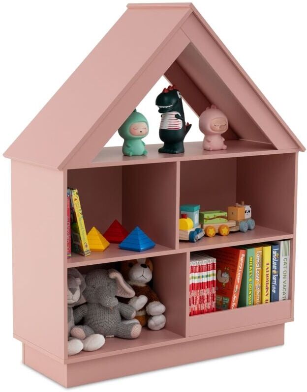 Costway - Kids Dollhouse Bookshelf Wooden 5-cubby Toy Storage Organizer