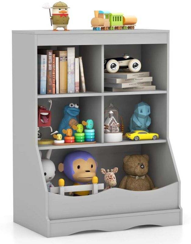 Costway - Kids Storage Shelf Children Toy Storage Organizer w/ 5 Bins-Grey