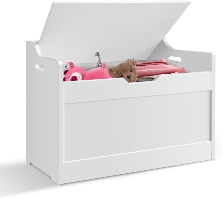Briefness - Large Toy Box Kid's Room Storage Shelf White Wooden Bedroom Chest Lid Baby Clothes Box