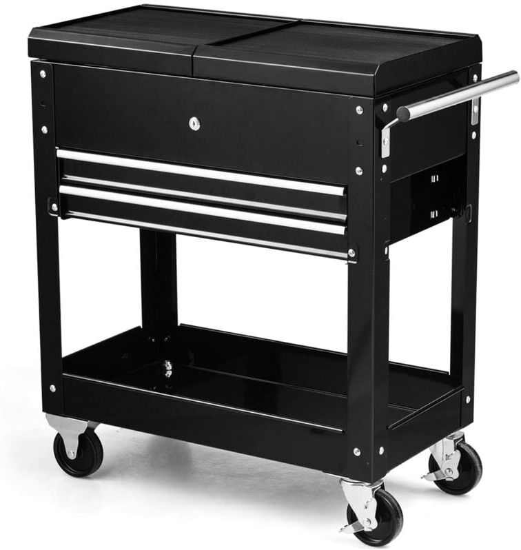 Costway - Rolling Tool Cart Tool Box Heavy-duty Metal Utility Cart w/Wheels-Black