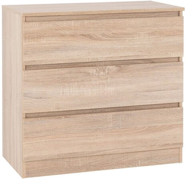 SECONIQUE Malvern 3 Drawer Chest - L40 x W80 x H77 cm - Sonoma Oak Effect