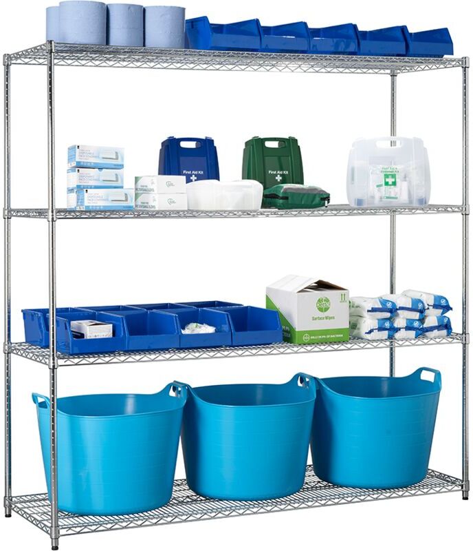 TOTAL RACKING SOLUTIONS LTD Metal Chrome Wire Shelving Unit 4 Tier 1838mm H x 1822mm W x 609mm D - 240KG's UDL Per Shelf