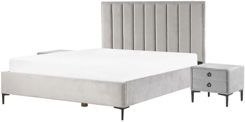 Beliani - Modern Bedroom Set eu King Size 5ft3 Bed Bedside Tables Grey Velvet Sezanne