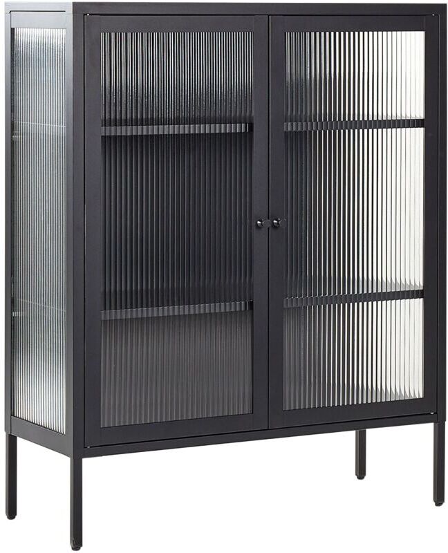 Beliani - Modern Industrial Steel Sideboard Cabinet 2 Doors Glass Elements Black Lerryn