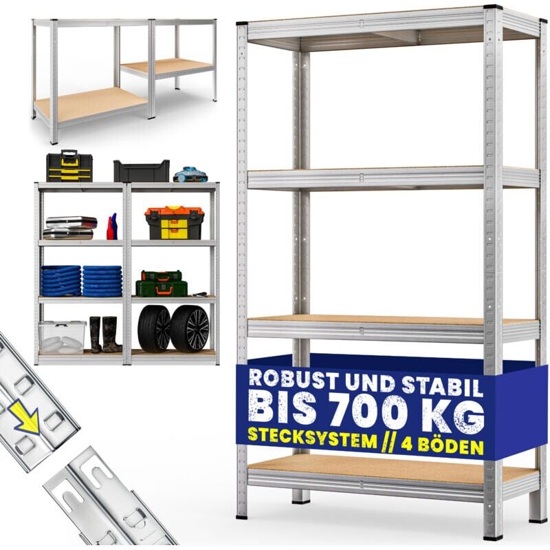 Garage Shelves Industrial Racking Heavy Duty Free Standing Plug-In Shelving Units Warehouse Shed Workshop 4 Tier - 160x90x40cm - Monzana