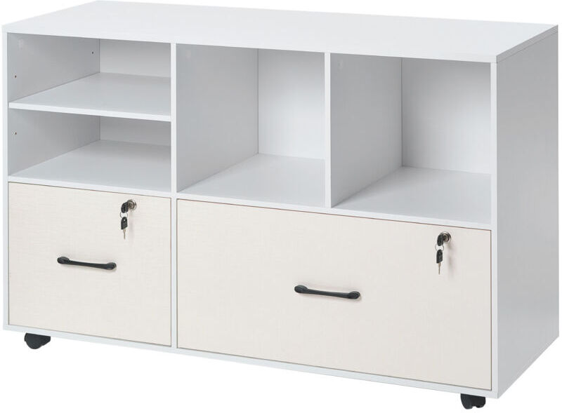 Mophorn - 2-Drawer Wooden File Cabinet with Open Shelves, Lockable Rolling Storage Unit with Adjustable Shelves, Freestanding Printer Stand for Home,