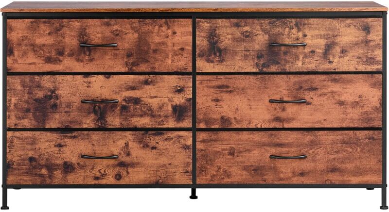 MOPHORN 6-Drawer Storage Dresser, Tall Chest Organizer with tv Stand Functionality, Closet Storage Unit with Steel Frame, Fabric Drawers for Bedroom,