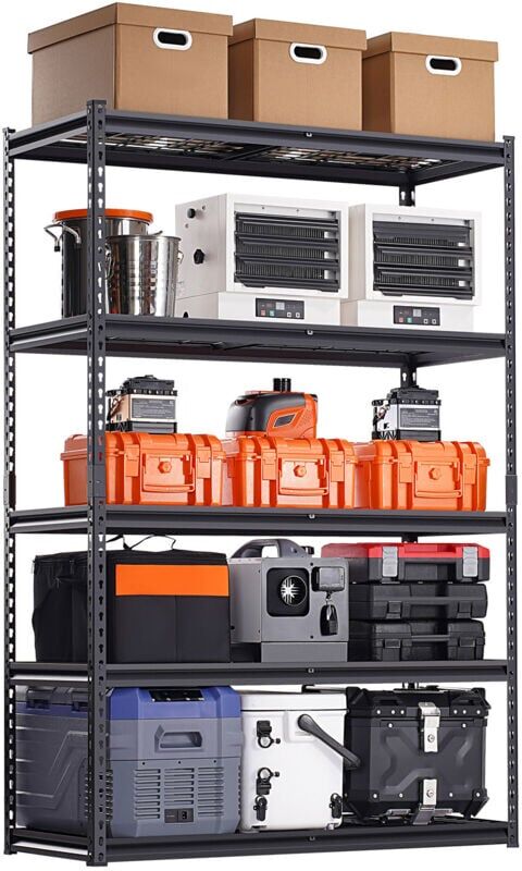Mophorn - Storage Shelves, 3000 lbs Capacity, 5 Tier Heavy Duty Garage Shelving, 20' d x 48' w x 72' h Adjustable Metal Shelves, Black