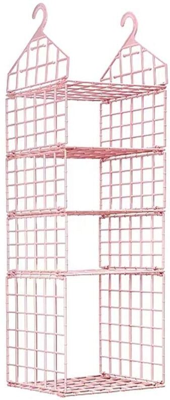 ZVD Plastics Closet Organizer Clothes Rack, 5 Compartments/Mesh, Foldable Hanging Storage Closet Shelf for Bags, Shoe Clothes Closet Organizer, Pink