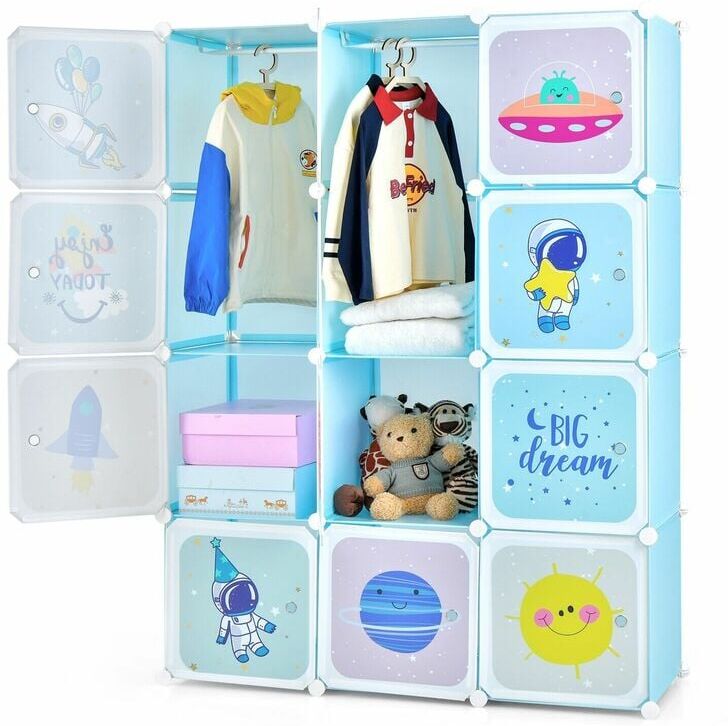 Costway - Portable Children Wardrobe 12 Cubes Kid Closet Baby Dresser Storage Organizer