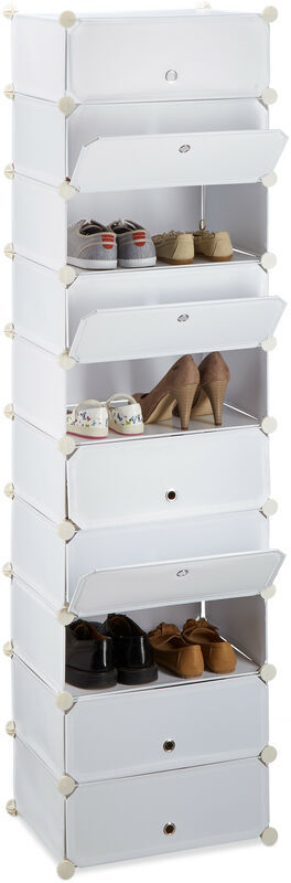 10 Tier Shoe Rack, Large Shoe Cabinet, Stacking Shoe Organizer, Space-Saver, app. 176 x 49 x37 cm, White - Relaxdays