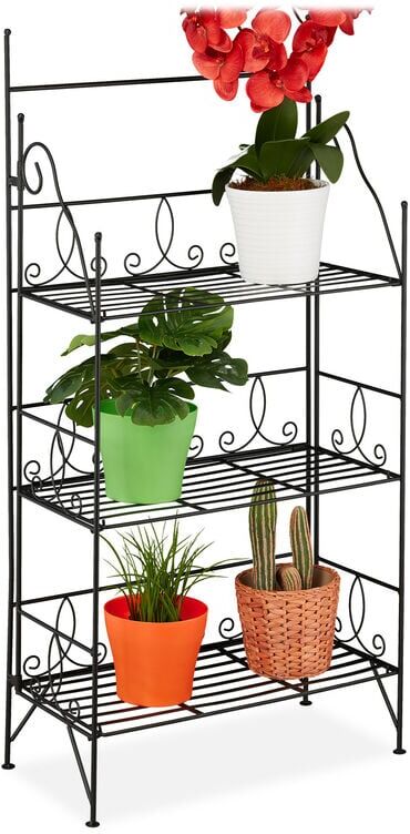 Relaxdays - Plant Stand, Flower Rack with 3 Shelves, Foldable, Indoor, Outdoor, h x w x d: 100 x 50 x 25 cm, Metal, Black