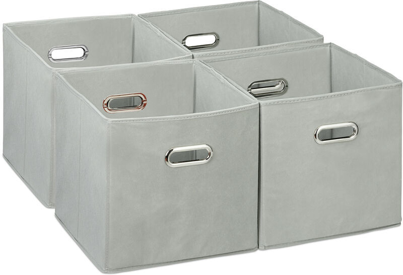 Relaxdays - Set of 4 Storage Box, Foldable Shelf Baskets, 30 x 30 x 30 cm, Handle Holes, Foldable Organiser Bins, Grey