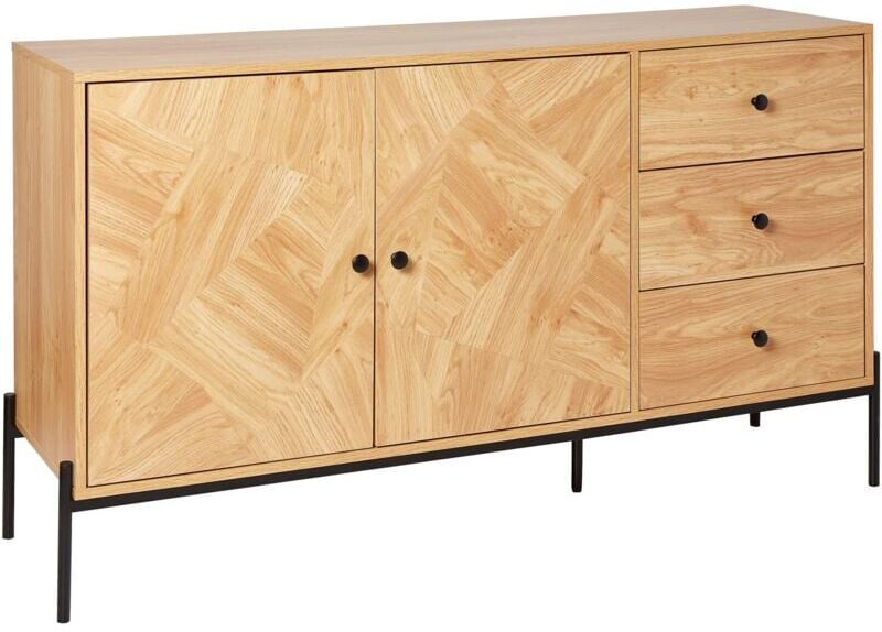 BELIANI Retro Cabinet with Drawers Storage Compartment with Doors Engineered Wood Metal Black Base Dresser Storage Arizona