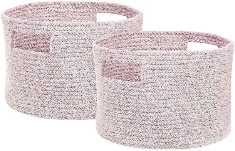Beliani - Set of 2 Braided Cotton Storage Laundry Bin Basket Pastel PinkChiniot