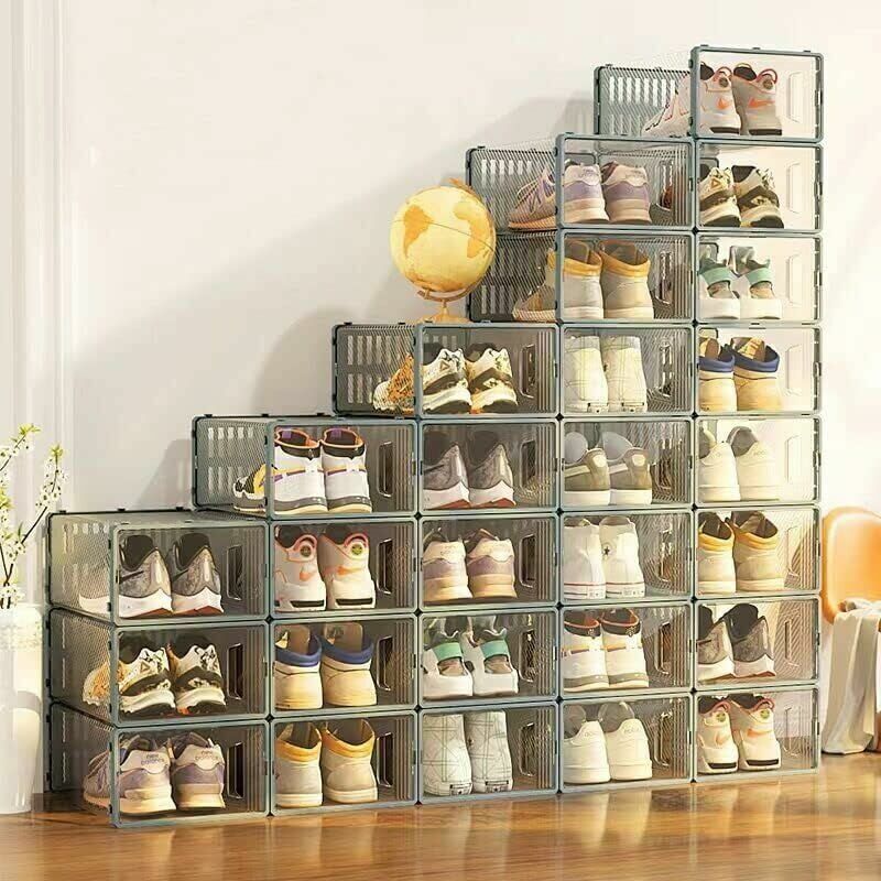 Dewdat - Shoe Boxes Set of 6 Stackable Shoe Storage abs Plastic Clear Shoe Organizer Shoe Case Shoe Cabinet Shoe Rack