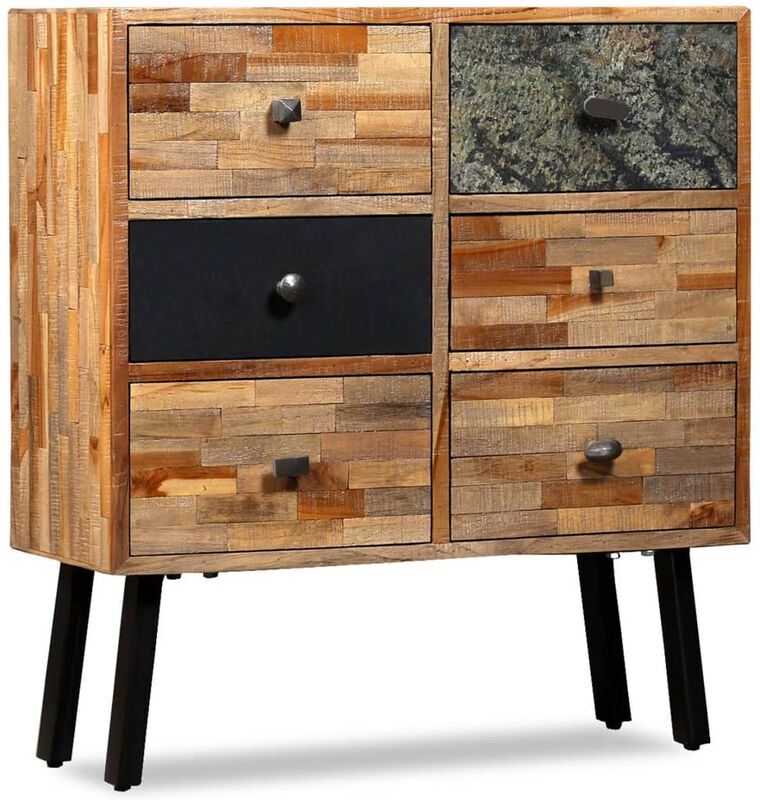 Side Cabinet with 6 Drawers Solid Reclaimed Teak 70x30x76 cm Vidaxl