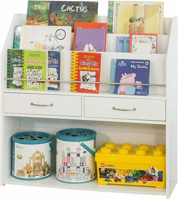 Sobuy - Kids 2 Drawers and 3 tiers Bookcase Bookshelf Children Storage Display Rack Organizer Holder Toy Storage Cabinet, KMB39-W