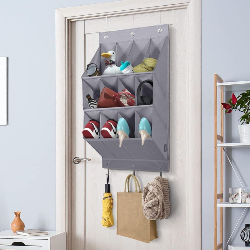 Sollbry - Over the Door Shoe Organizer Set, Hanging Shoe Organizer for Closet with 12 Large Deep Pockets, Hanging Shoe Rack for Over Door Shoe