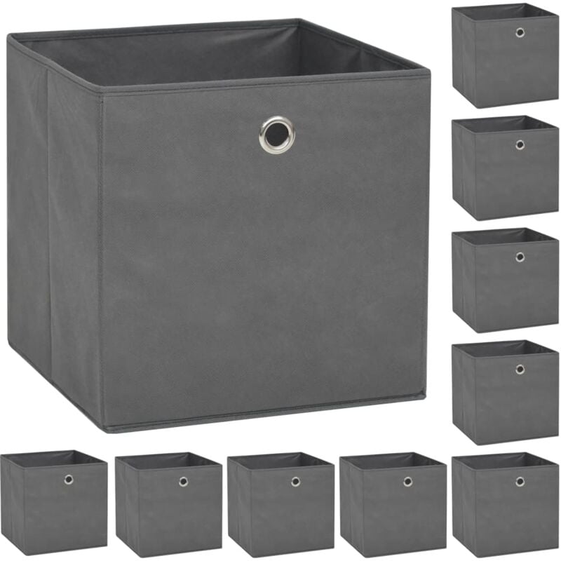 Storage Boxes 10 pcs Non-woven Fabric 32x32x32 cm Grey Vidaxl