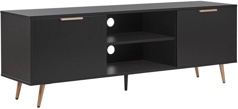 Beliani - tv Stand Storage Cabinets Shelves Cable Management Black with Gold Indio