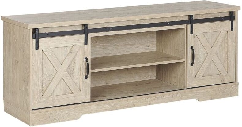 Beliani - Rustic tv Stand Storage Unit with Shelves Sliding Doors Light Wood Ulan