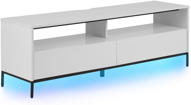 Beliani - Modern tv Stand White Metal Legs led Lights Storage Cabinets Drawers Sydney