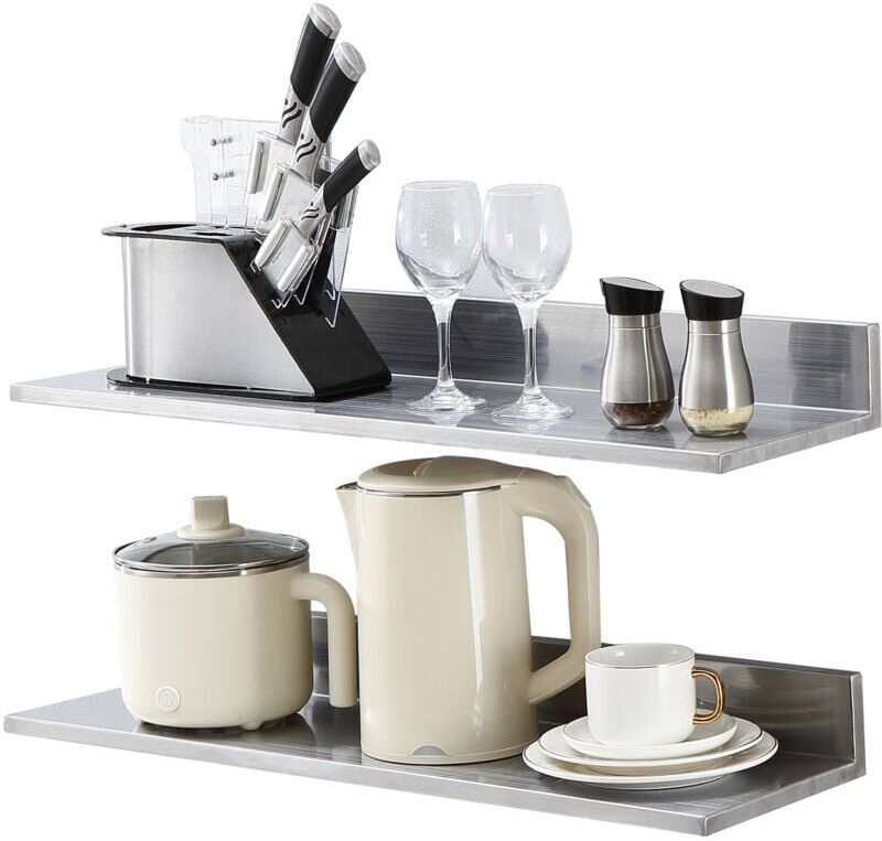 MOPHORN VEVOR 8.6" x 30" Stainless Steel Shelf, Wall Mounted Floating Shelving with Backsplash, 44 lbs Load Capacity Commercial Shelves, Heavy Duty Storage