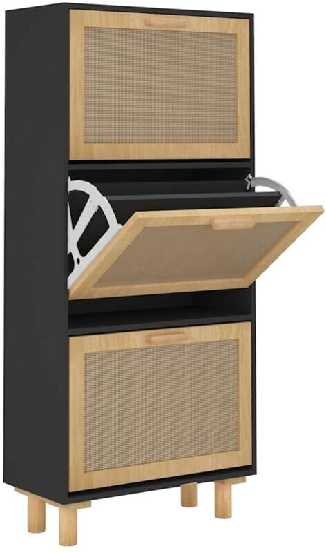 Vidaxl - Shoe Cabinet Black 52x25x115 cm Engineered Wood&Natural Rattan