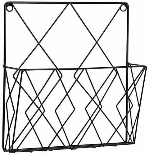 MUMU Wall Mounted Magazine Rack Newspaper Bookshelf Storage Rack Black Wire Metal Baskets Office Living Room Bedroom Decor Shelf