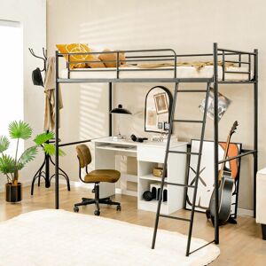COSTWAY Metal Bunk Bed, 198 x 141 x 180cm, Loft Bed Frame w/Integrated Ladder & Safety Guardrail, Home Bedroom Apartment Dormitory Space-Saving Single High