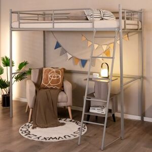 COSTWAY Metal Bunk Bed, 198 x 141 x 180cm, Loft Bed Frame w/Integrated Ladder & Safety Guardrail, Home Bedroom Apartment Dormitory Space-Saving Single High