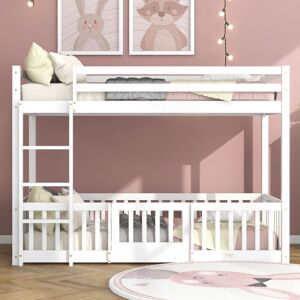 MODERNLUXE 3FT Bunk Bed, Bed with Ladder, Children's Bed with Fall Protection and Railings, Solid Wood, White (190x90cm)