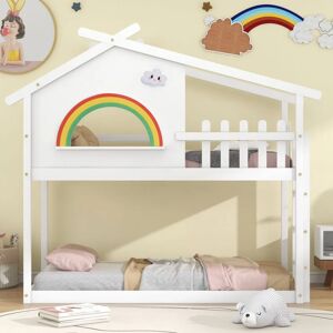 ABRIHOME 3FT Children's Bunk Bed Frame with Ladder, House Bed, Bunk Bed for Kids, Teenagers (White, 190x90cm)