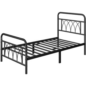 3ft Single Metal Platform Bed Frame with Petal Accented Headboard and Footboard, Black - Yaheetech