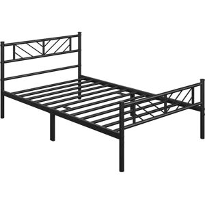 3ft Single Minimalist Metal Platform Bed with Arrow Design Headboard and Footboard, Black - Yaheetech