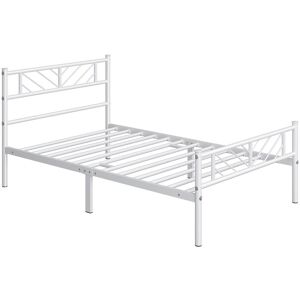 3ft Single Minimalist Metal Platform Bed with Arrow Design Headboard and Footboard, White - Yaheetech