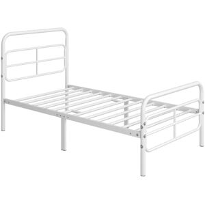 3ft Single Modern Bed Frame Metal Platform Bed with Geometric Patterned Headboard, White - Yaheetech