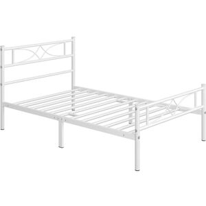 3ft Single Simple Metal Bed Frame with Curved Design Headboard and Footboard, White - Yaheetech