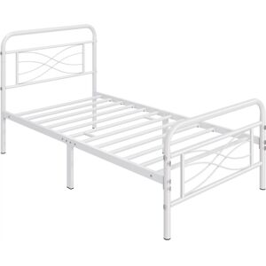 3ft Single Vintage Metal Bed Frame with Criss-Cross Design Headboard Metal Bed Base, White - Yaheetech