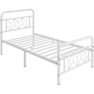 3ft Single Vintage Metal Bed Frame with Diamond Pattern Headboard, White - Yaheetech