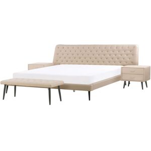 Beliani - Modern Bedroom Set eu Super King Size 6ft Bed 2 Bedside Tables Bed Bench Beige Essonne - Beige