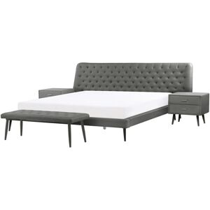 Beliani - Modern Bedroom Set eu Super King Size 6ft Bed 2 Bedside Tables Bed Bench Grey Essonne - Grey