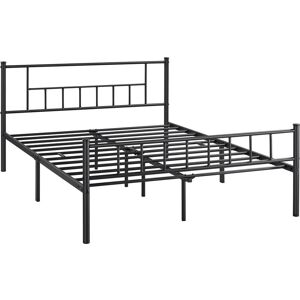 Yaheetech 4ft6 Double Basic Metal Bed Frame with Headboard and Footboard, Mattress Foundation Easy Assembly Slatted Bed Base, Black - black